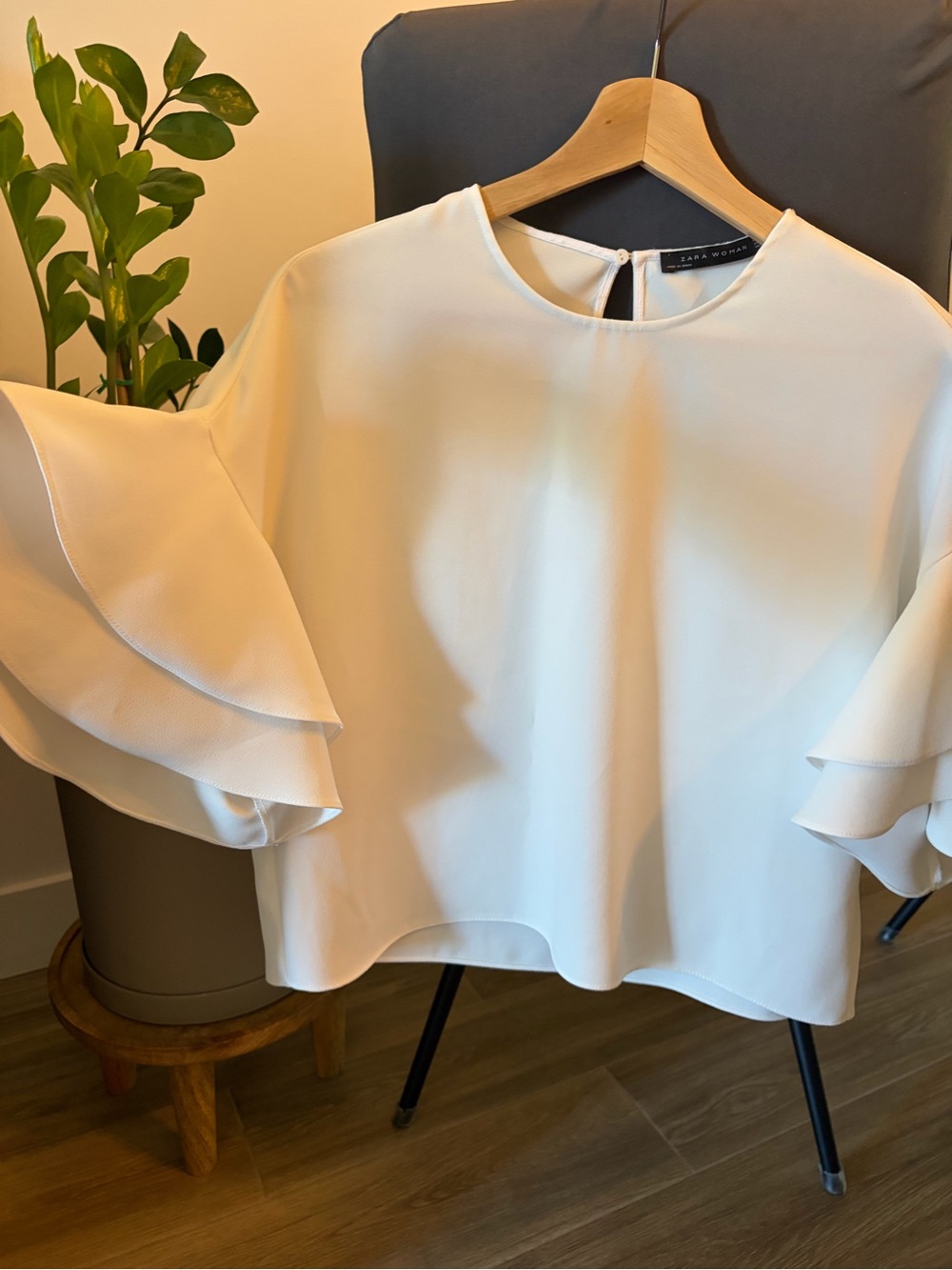 Zara Cream Layered Ruffle Sleeve Blouse